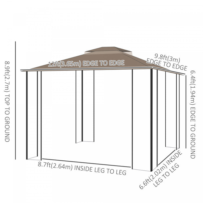 Outsunny 10' X 12' Patio Gazebo, Double roof Outdoor Canopy Shelter With Corner Frame And Mesh Netting For Garden, Lawn, Backyard And Deck, Brown