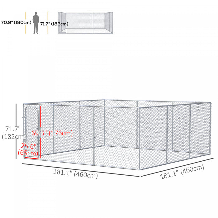 Pawhut 228 Sq. Ft. Dog Playpen Outdoor, Walk-in Dog Run Kennel Puppy Exercise Pen With Galvanized Steel Frame, For Small And Medium Dogs, 15.1' X 15.1' X 6'