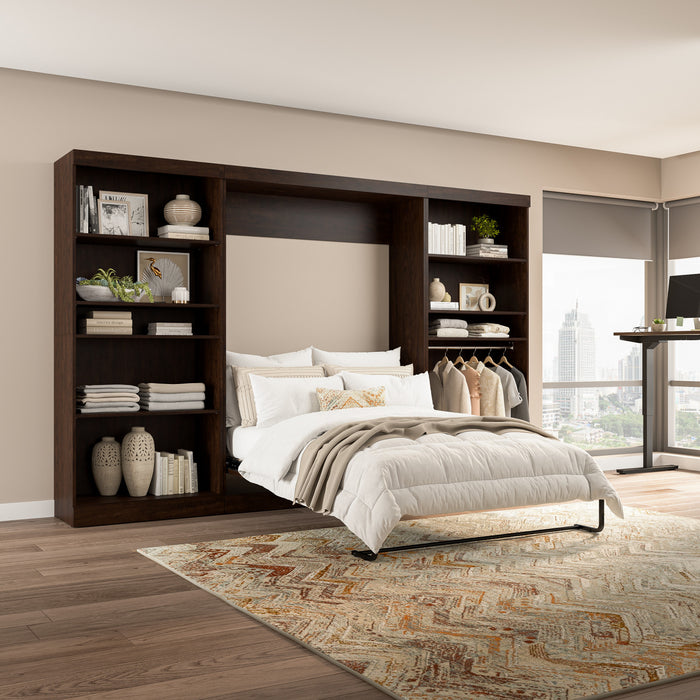 Bestar Pur Full Murphy Bed with Two Shelving Units (131 W) - Chocolate