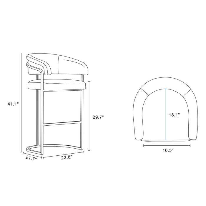 Augusta Modern Metal Upholstered Barstool in White - Set of 3