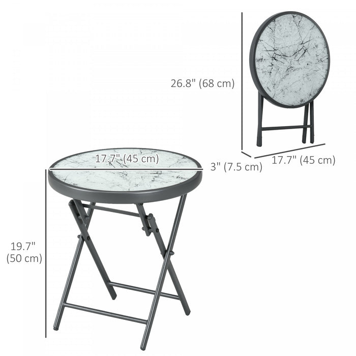 Outsunny 18\" Outdoor Folding Table With Tempered Glass Top, White