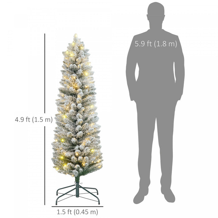 Homcom 5 Foot Snow Flocked Artificial Pencil Christmas Tree With Lights