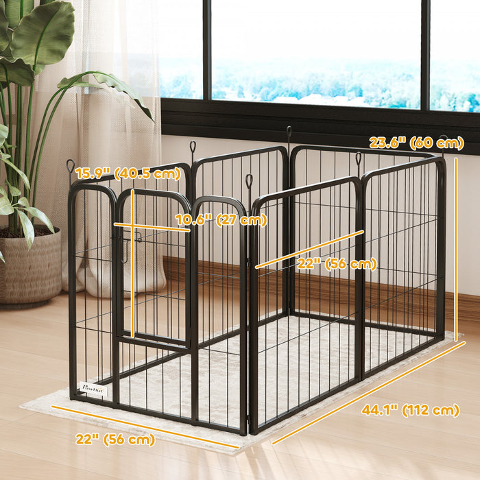 PawHut 6 Panels Dog Playpen, 22\"W x 24\"H Heavy Duty Pet Fence with Door & Strap for Indoor Outdoor Backyard Garden, Portable & Foldable Puppy Pet Pen for Small Dogs