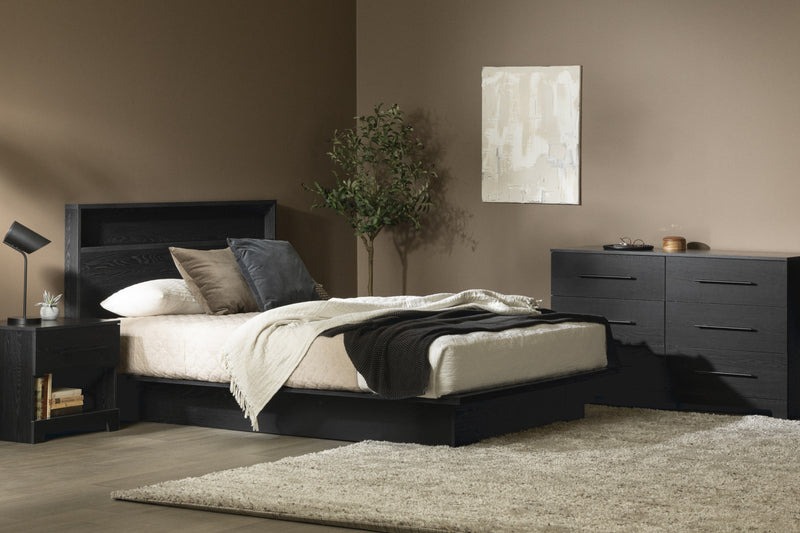 Primo Full Platform Bed And Headboard Set - Black Oak 