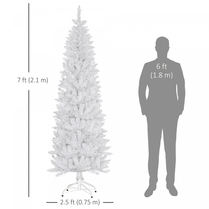 Homcom 7ft Tall Pencil Artificial Christmas Tree With Steel Base, White