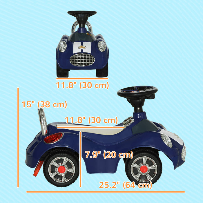 Qaba Baby Car, Push Car With Music, Horn, Light, Foot To Floor Sliding Ride On Car For Toddlers, Dark Blue