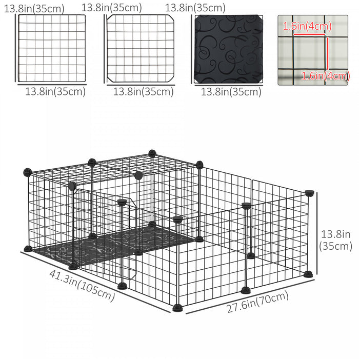 Pawhut Pet Playpen Small Animal Cage With 16 Panels, Portable Metal Wire Pet Fence With Door, Non-slip Feet For Bunny Guinea Pig Chinchilla