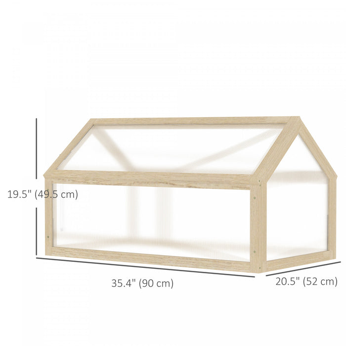 Outsunny Wooden Cold Frame Greenhouse Garden Portable Raised Planter With Openable Top For Indoor, Outdoor, Flowers, Vegetables, Plants, 35.5\" X 20.5\" X 19.5\", Natural Wood