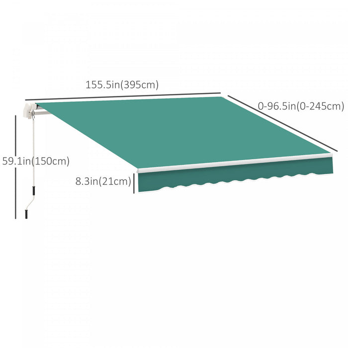 Outsunny 13' X 8' Manual Retractable Patio Awning Sun Shade Outdoor Deck Window Door Canopy Shelter Aluminum Frame Dark Green