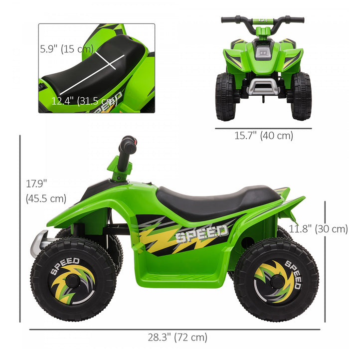 Aosom Kids Atv, 6v Battery Powered Ride-On Electric Car For Kids, Toddler Quad 4 Wheeler With Forward, Reverse Switch, For Boys Girls 18-36 Months, Green