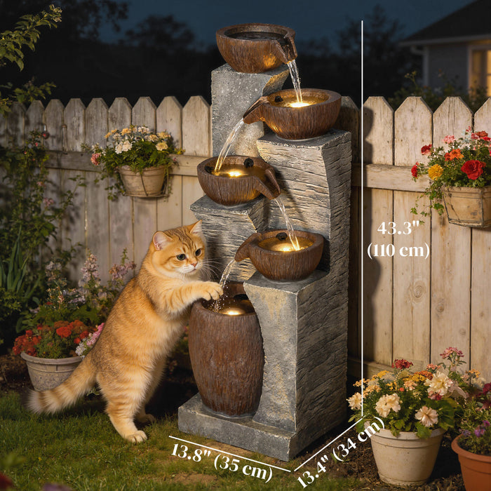 Outsunny 5-Tier Outdoor Cascading Rock Water Fountain with LED Lights