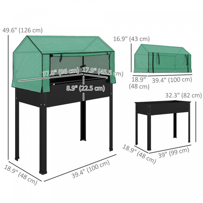 Outsunny Raised Garden Bed Planter with PE Greenhouse Cover, Black