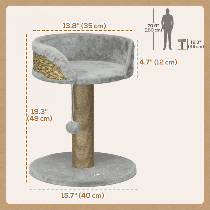 Pawhut Small Cat Tree With Scratching Post, Perch, Toy Ball, Cat Tower For Indoor Cats - 16\" X 16\" X 19\", Grey