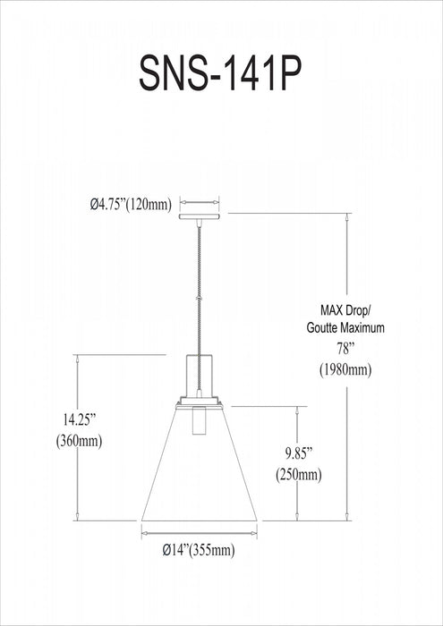 Dainolite Sonus 1 Light Pendant Matte White Aged Brass Accent Lamp