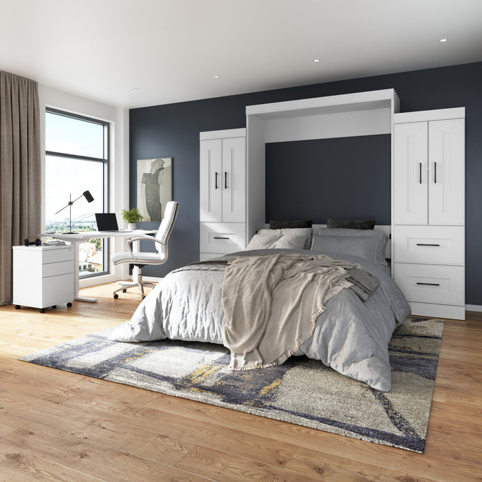 Bestar Edge Queen Murphy Bed with Wardrobes (115 W) - White
