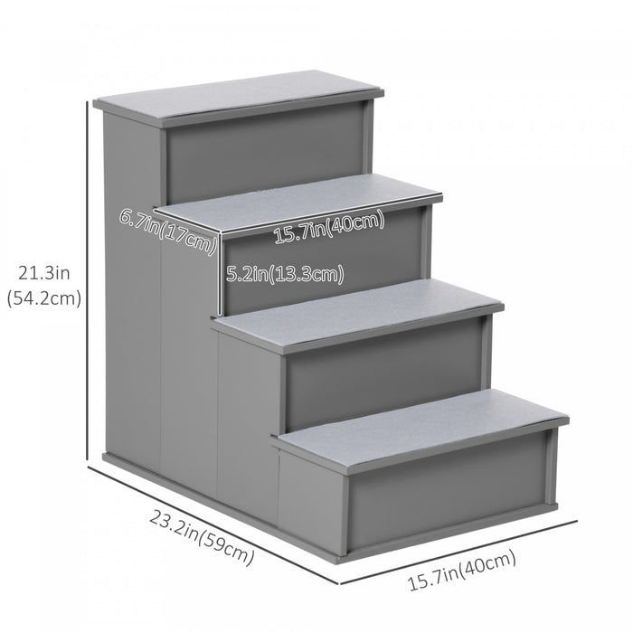 Pawhut 4 Levels Wooden Dog Steps Pet Stairs For High Bed, Cat Ladder For Bed Couch With Non-slip Carpet, Grey