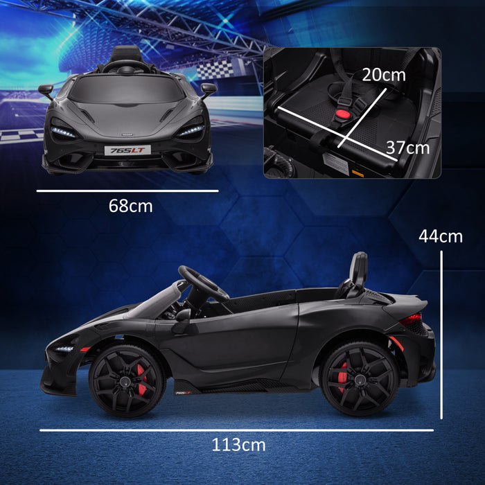 Qaba Mclaren 765lt Licensed 12v Powered Ride-On Car, Battery Powered Kids Electric Car With Scissor Doors, Transport Wheels, Remote Control, Slow Start, Led Lights, Music Horn, Black