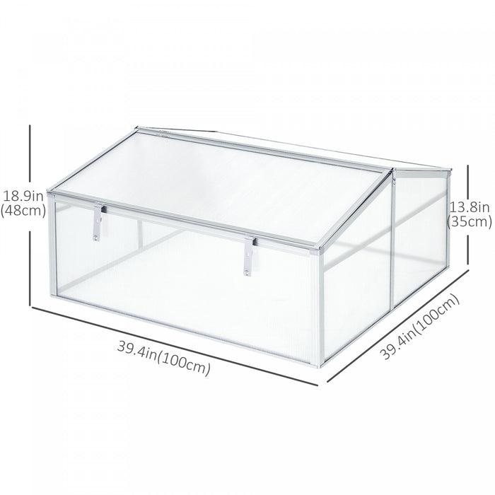 Outsunny Aluminium Cold Frame Greenhouse Garden Portable Raised Planter With Openable Top For Indoor, Outdoor, Flowers, Vegetables, Plants, 39\" X 39\" X 19\"