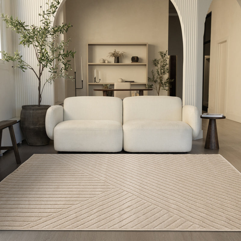 Oslo Beige Angled Striped Design Rug, 7'10