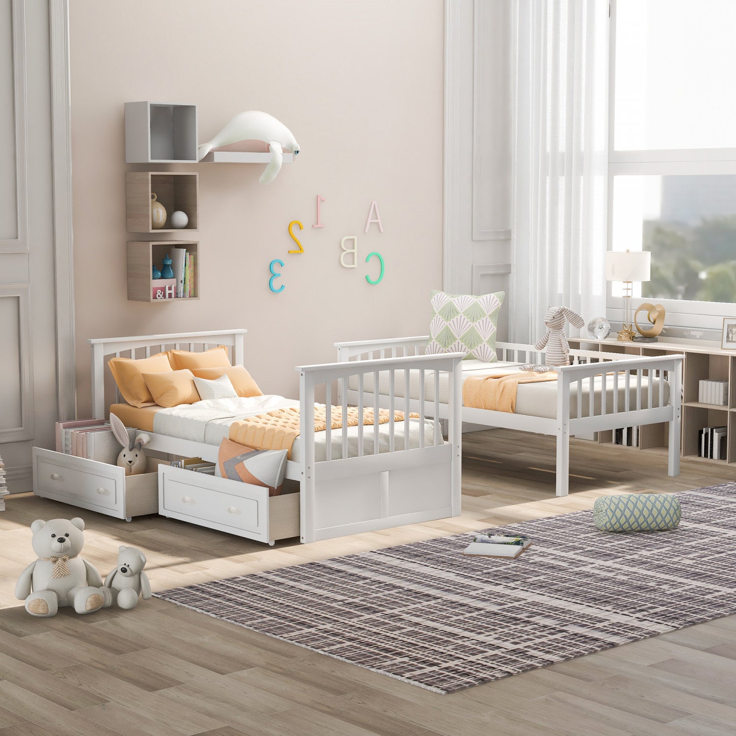 Elvis Solid Wood Convertible Bunk Bed With Drawers, Twin Size 