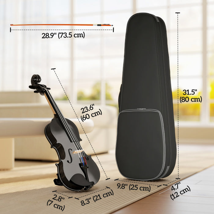 HOMCOM 4/4 Full Size Violin Kit, Musical Instrument Fiddle Kit, Wood Acoustic Violin Set for Beginners, Adults, Students with Bow, Hard Case, Rosin, Bridge, Shoulder Rest, Black