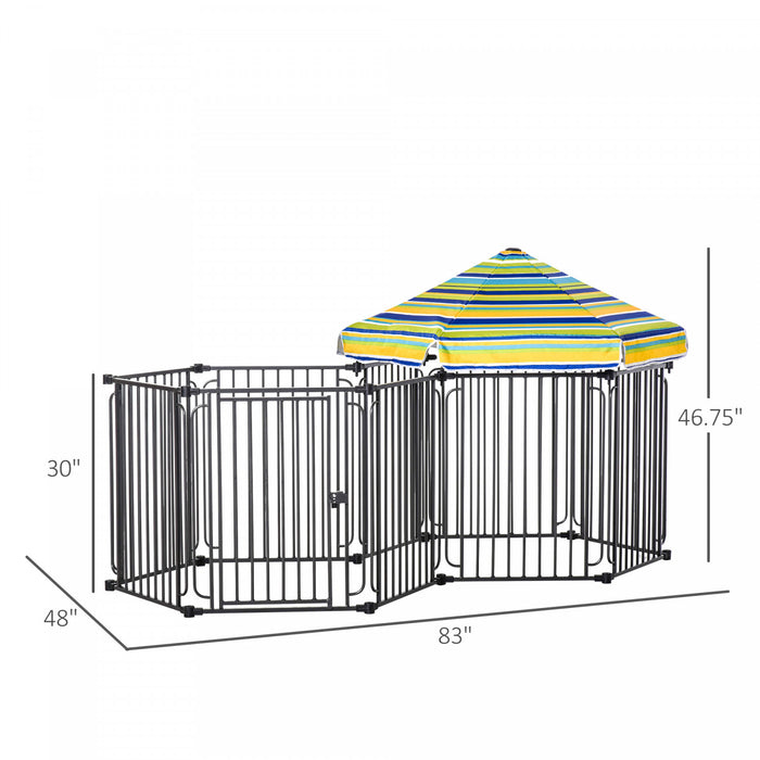 Pawhut 83\" X 48\" Heavy-duty Metal Dog Playpen, Outdoor Pet Cage Kennel, Puppy Exercise Fence Barrier With Weather-resistant Polyester Roof, Locking Door, & Metal Frame