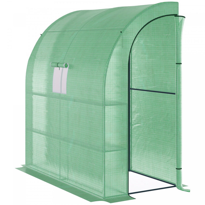 Outsunny 7' X 3' X 7' Outdoor Lean-to Walk-in Greenhouse, Plant Gardening Green House With Roll-up Mesh Windows, Zipper Door And 3-tier Shelves, Green