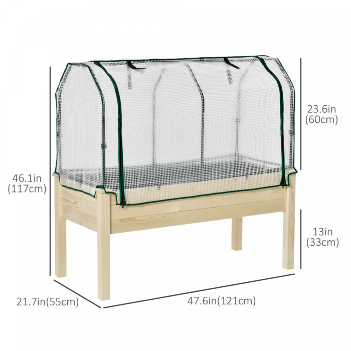 Outsunny Raised Garden Bed With Pe Greenhouse Cover Outdoor Elevated Wood Planter Box For Herbs And Vegetables, Use For Patio, Backyard, Balcony, 48 X 22 X 46 Inch, Natural