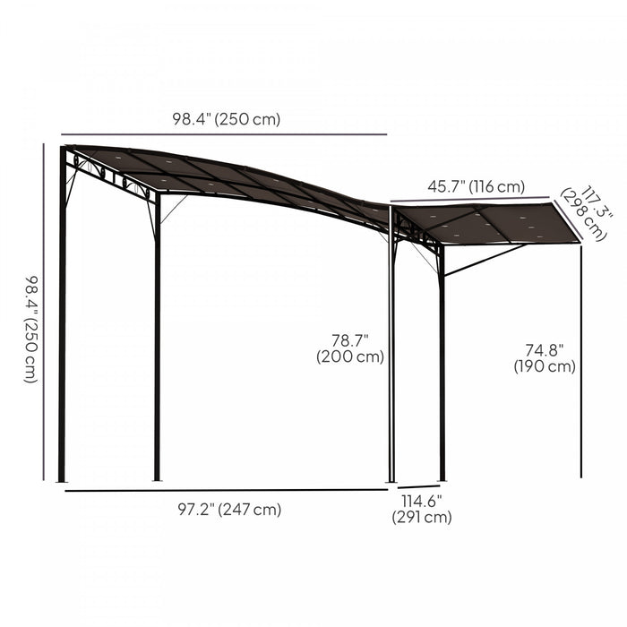 Outsunny 10x8ft Metal Gazebo With Extendable Side Awning Shelter Sun Shade