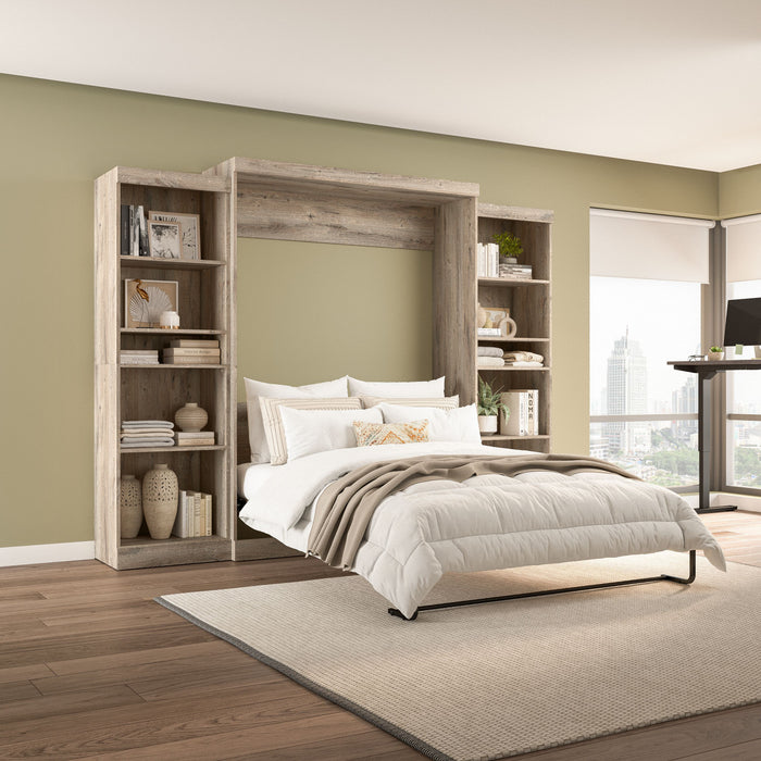 Bestar Pur Queen Murphy Two Shelving Units 115-Inch Wall Bed - Rustic Brown