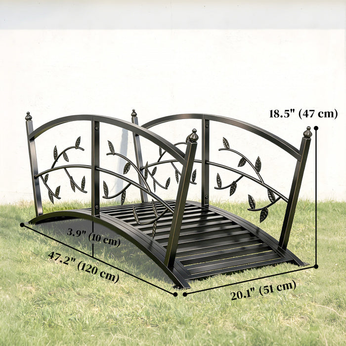 Outsunny 4 FT Metal Garden Bridge with Safety Railings, Outdoor Bridge