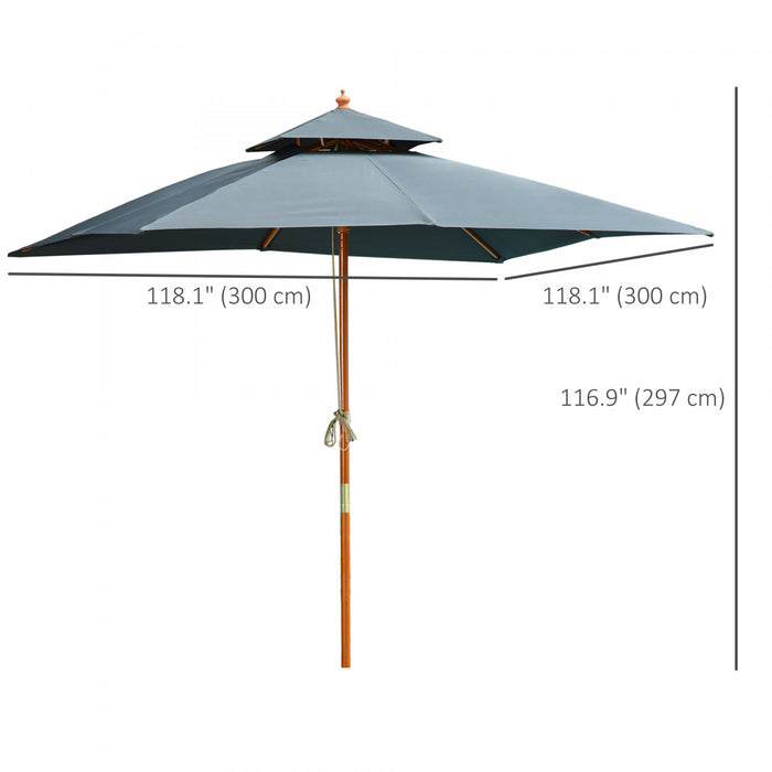 Outsunny 10x10ft Square Patio Umbrella Wooden Garden Market Parasol