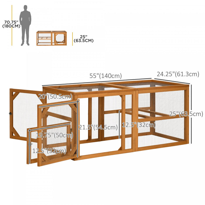 Pawhut 55\" Wooden Chicken Coop Extension, Chicken Cage Outdoor With Roosting Bars, Combinable Design Chicken Run Hen House, Orange
