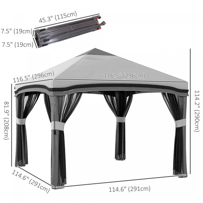 Outsunny 10' X 10' Pop Up Canopy Foldable Party Tent With Nettings, Grey