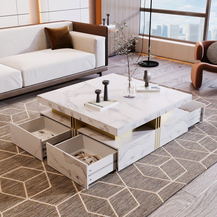 Marcia 33.5\" Square Engineered Wood Coffee Table With Storage Drawers, White