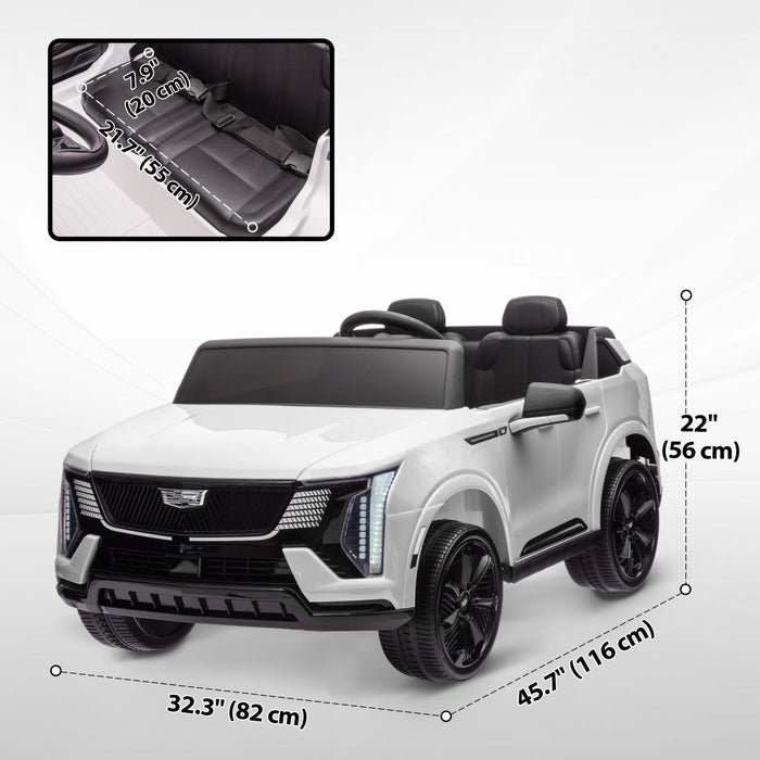 Qaba 2-seater Powered Ride-On Truck, 12v Cadillac Escalade Licensed Battery Powered Kids Electric Car With Remote Control, 4 Spring Suspension Wheels, Lights, Music Horn, For 3-8, White