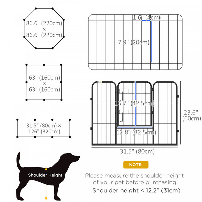 Pawhut Dog Playpen, Heavy-duty Metal Puppy Play Pen, Pet Exercise Fences For Outside And Indoor, Diy Design With Door For Multiple Dogs, 8 Panels, 23.5\"h