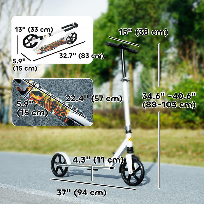 Qaba Scooter For Kids Ages 6-12, Kick Scooter With Adjustable Height, Rear-fender Brake, 200mm Big Wheel, Foldable Stunt Scooter For Boys And Girls, White
