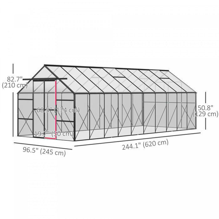 Outsunny Polycarbonate Greenhouse Kit With Vent Rain Gutter Door, Black