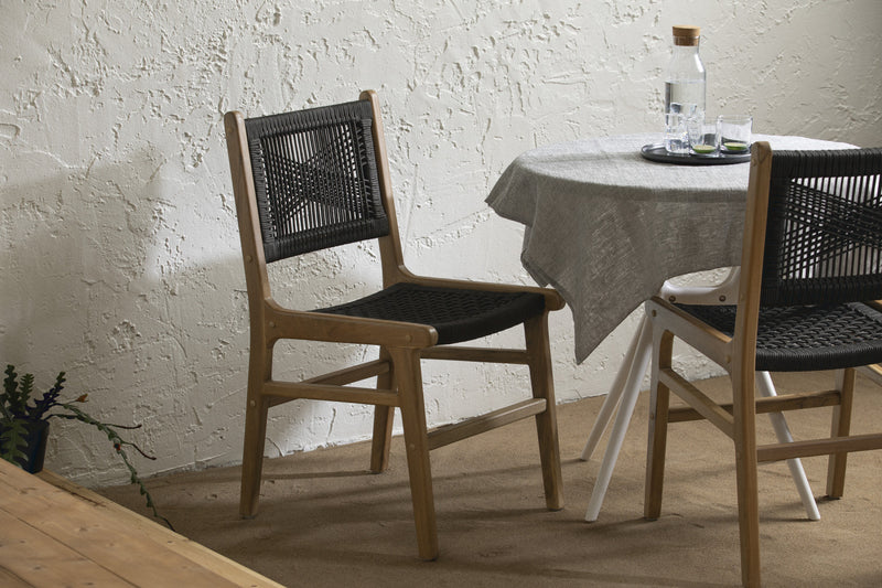 Agave Woven Rope & Teak Dining Chair Set of 2 - Black & Natural