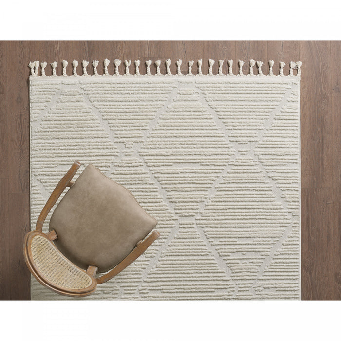 Quinto Lattice Large Cream Shag Area Rug - 5'7\" x 7'3\"