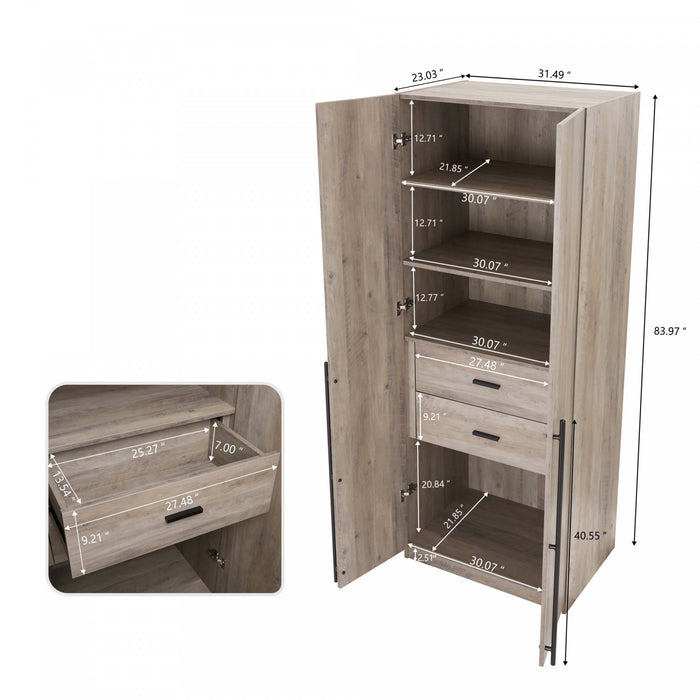 Lee Modern 32\" Wardrobe Closet in Rustic Gray - Set of 3 Armoire