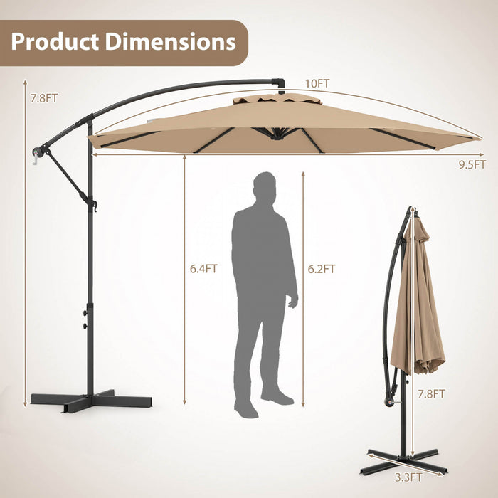 Costway 10 FT Patio Offset Umbrella w/8 Ribs Cross Base Tilt Brown