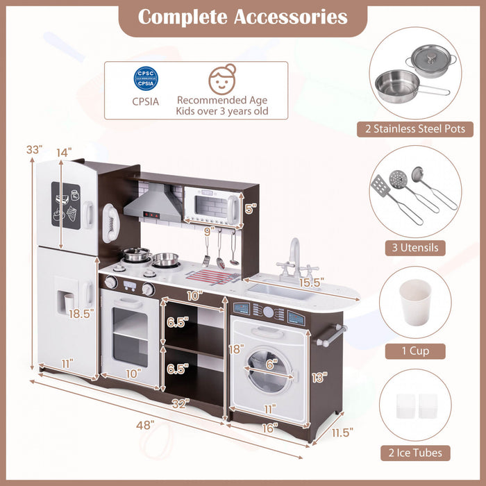 Costway Kids Kitchen Playset With Realistic Lights & Sounds Ice Maker Stoves Sink Oven