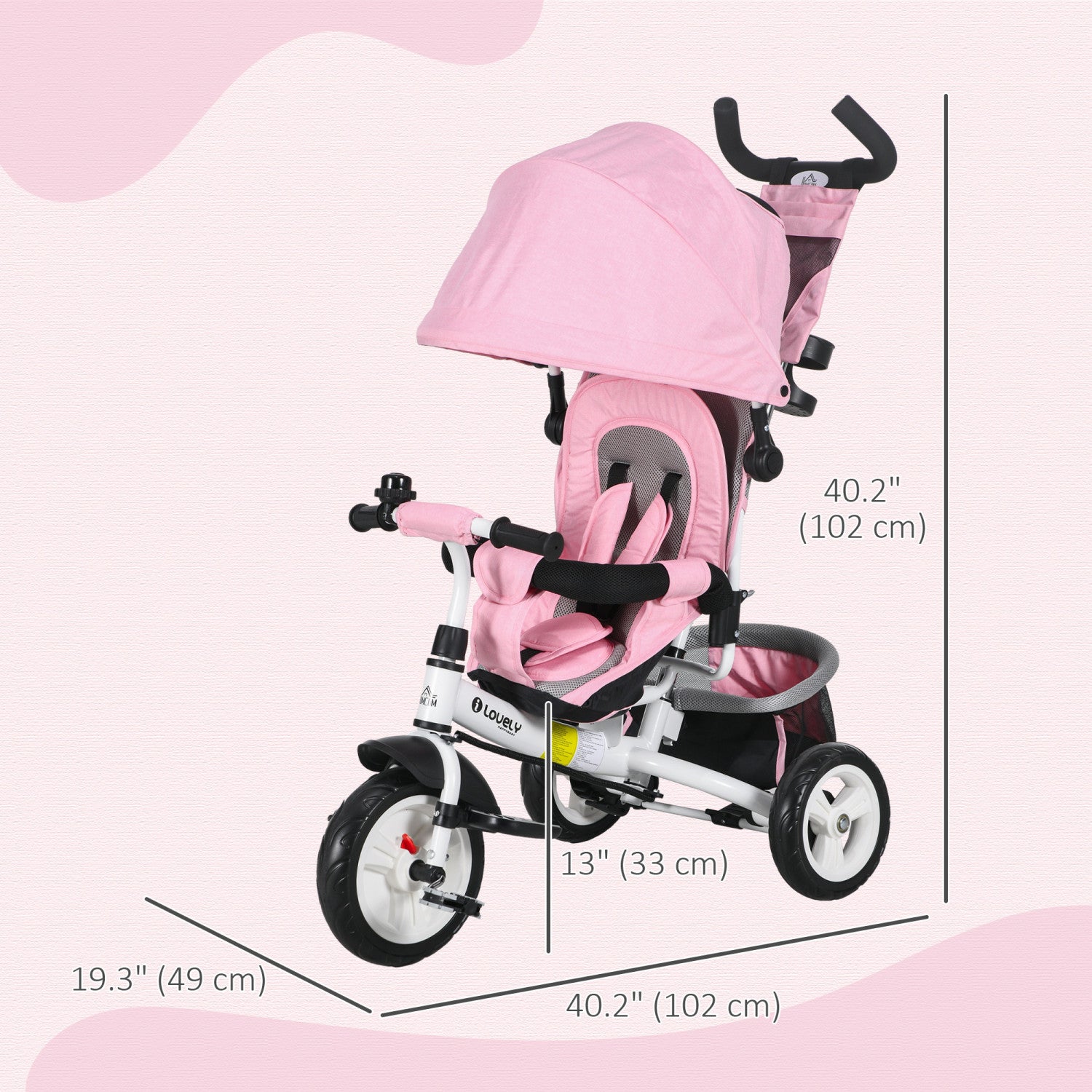Qaba In Toddler Tricycle, Kids Trike With Foldable Canopy