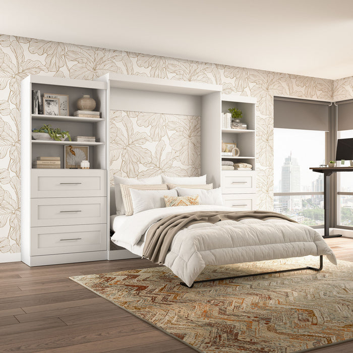 Bestar Pur Queen Murphy Bed and Two Shelving Units with Drawers 126-Inch Wall Bed