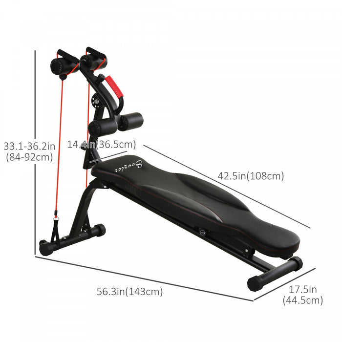 Soozier Foldable Sit Up Bench With Resistant Bands, Decline Slant Bench With 4 Adjustable Height, Reverse Crunch Handle, Strength Training Workout Bench