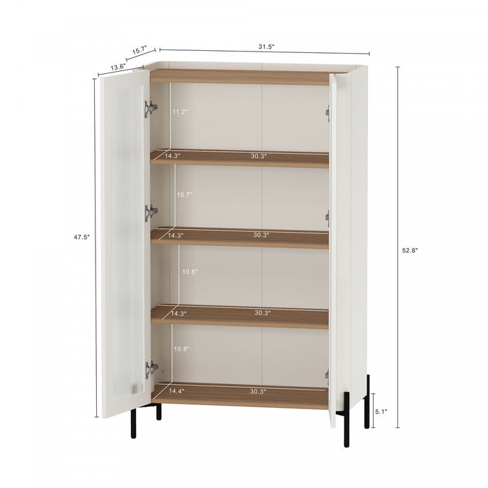 Abbey Modern 32\" Tempered Glass Bookcase Cabinet in Maple and Off White (4-Shelf)