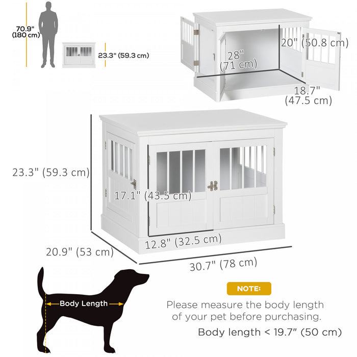 Pawhut Dog Crate Furniture, 31\" Dog Kennel Side End Table With Three Doors, Indoor Dog Cage For Small Dogs, White