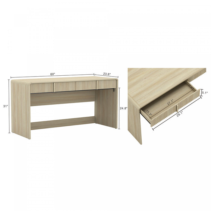 Novara Contemporary 60\" Writing Desk in Whitewashed Oak (2-Drawer)